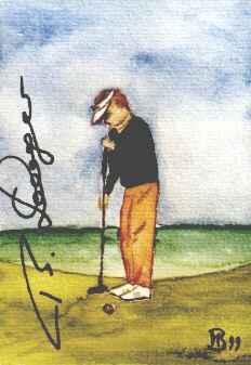 Aquarellbild - Golfer Bernhard Langer beim Putten - Privatbesitz